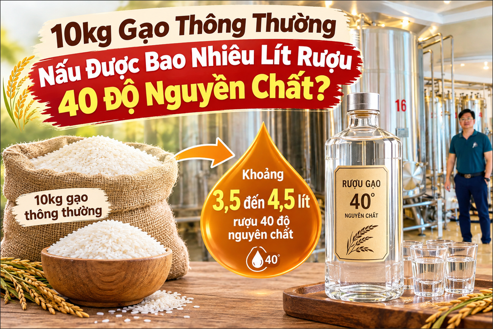 Quy trình chưng cất chuẩn nấu 10kg gạo bao nhiêu lít rượu 40 độ nguyên chất